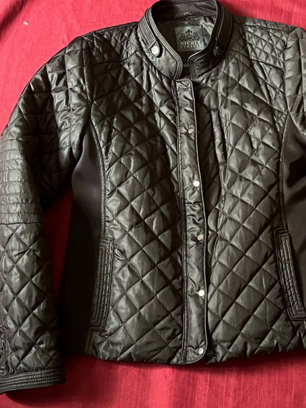 Nicole by Nicole Benisti Black Quilted Moto Jacket For Women Size M